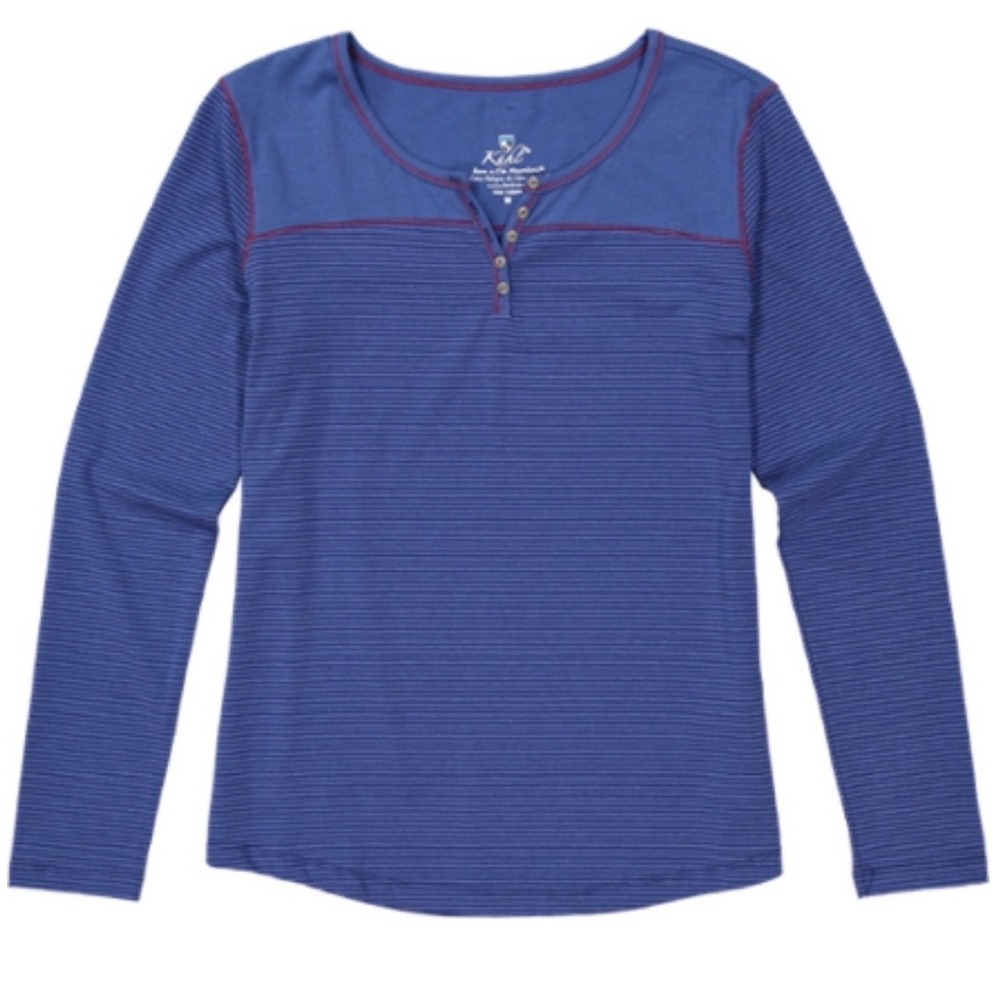 Kuhl Veloce Henley Long Sleeve Top Small Blue Striped